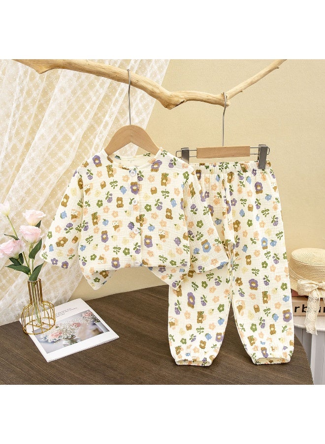 Kids Summer Thin Pajamas  Boys Girls Cute Cartoon Print Long Sleeve Cotton Yarn Clothing Sets Pyjamas Baby Casual Sleepwear - Image 1