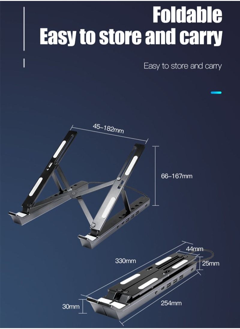 Flash Hawk - RGB Aluminum Laptop Stand with USB-A 3.0 and USB-C 2.0 Hub - Image 1