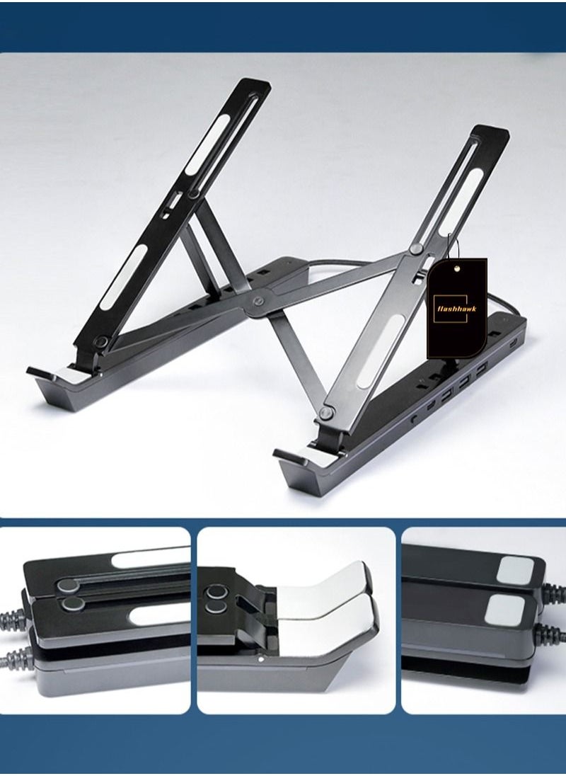 Flash Hawk - RGB Aluminum Laptop Stand with USB-A 3.0 and USB-C 2.0 Hub - Image 1