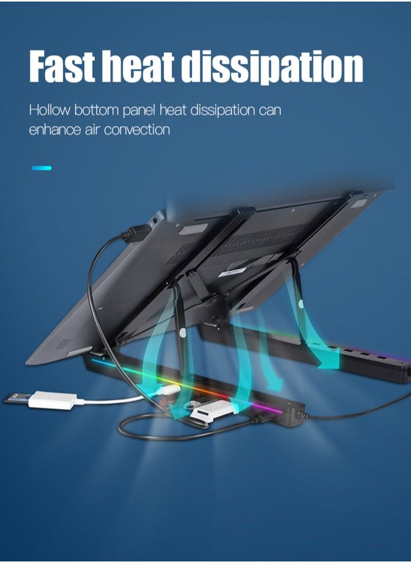 Flash Hawk - RGB Aluminum Laptop Stand with USB-A 3.0 and USB-C 2.0 Hub - Image 1