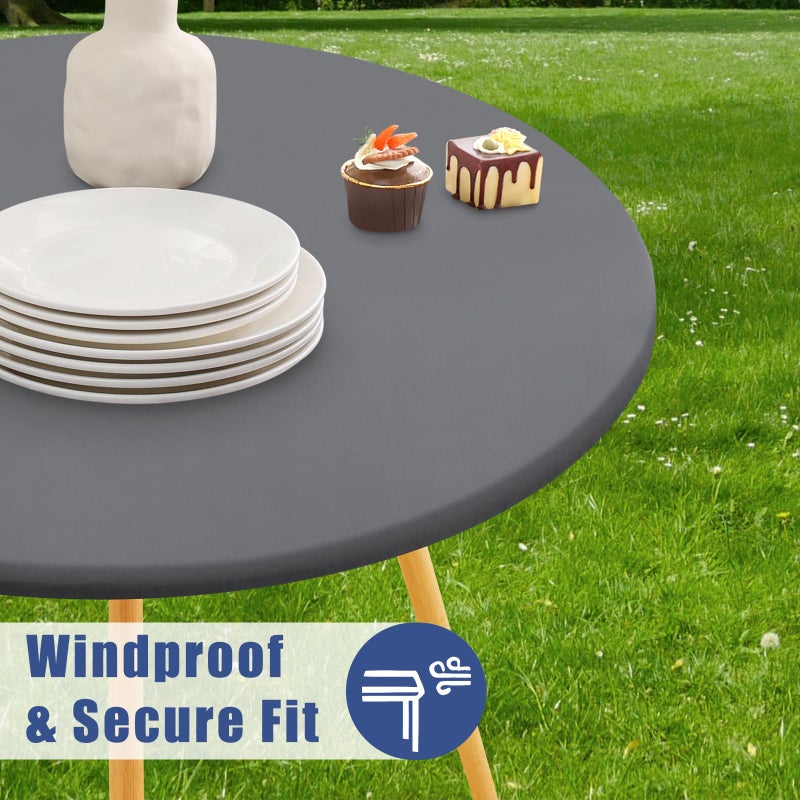 Moosfor Round Spandex Tablecloth, Elastic Fitted Waterproof Tablecloths for 36"-44" Tables, Stretch Washable Picnic Table Cover for Camping, Dining, Indoor and Outdoor, Grey - Image 3