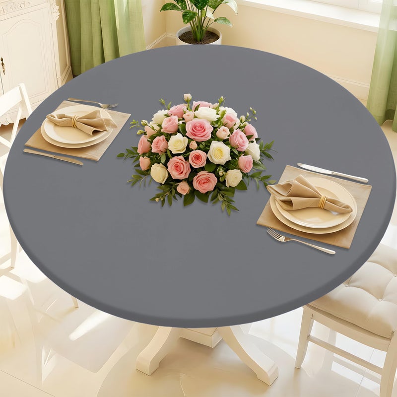 Moosfor Round Spandex Tablecloth, Elastic Fitted Waterproof Tablecloths for 36"-44" Tables, Stretch Washable Picnic Table Cover for Camping, Dining, Indoor and Outdoor, Grey - Image 1