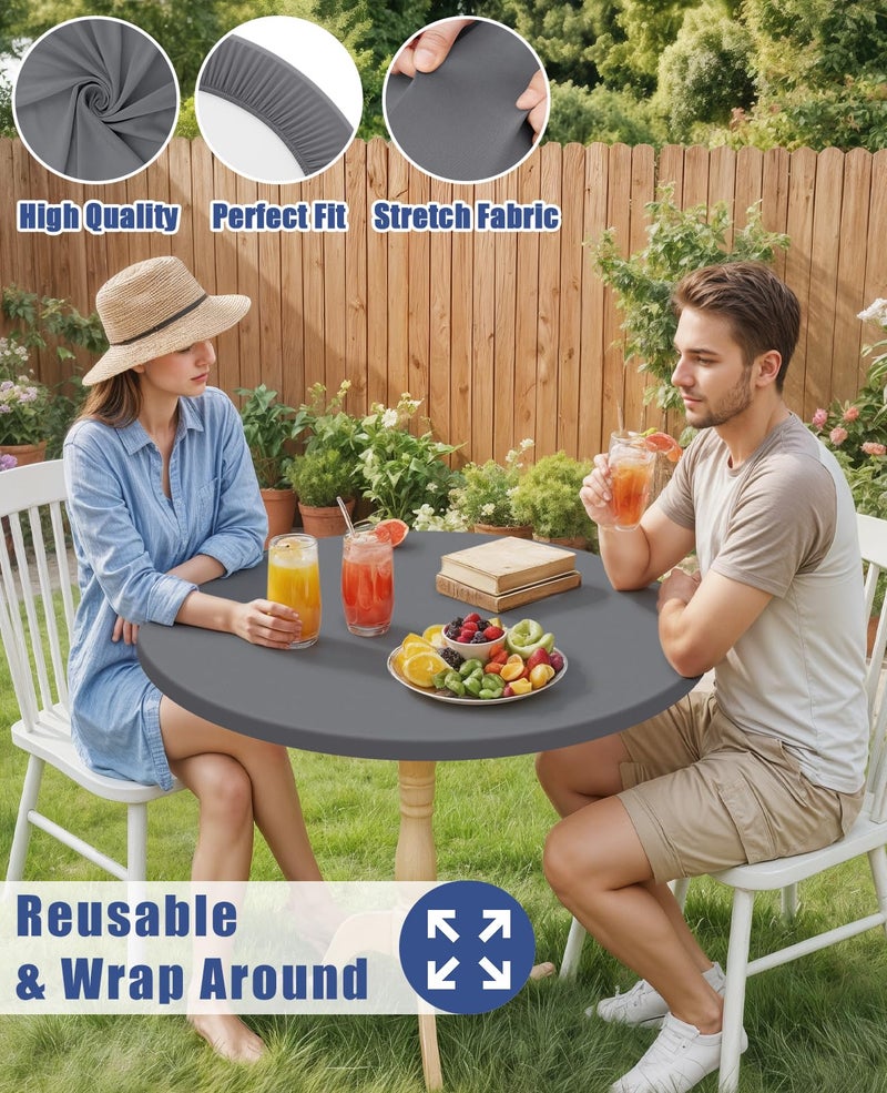 Moosfor Round Spandex Tablecloth, Elastic Fitted Waterproof Tablecloths for 36"-44" Tables, Stretch Washable Picnic Table Cover for Camping, Dining, Indoor and Outdoor, Grey - Image 5