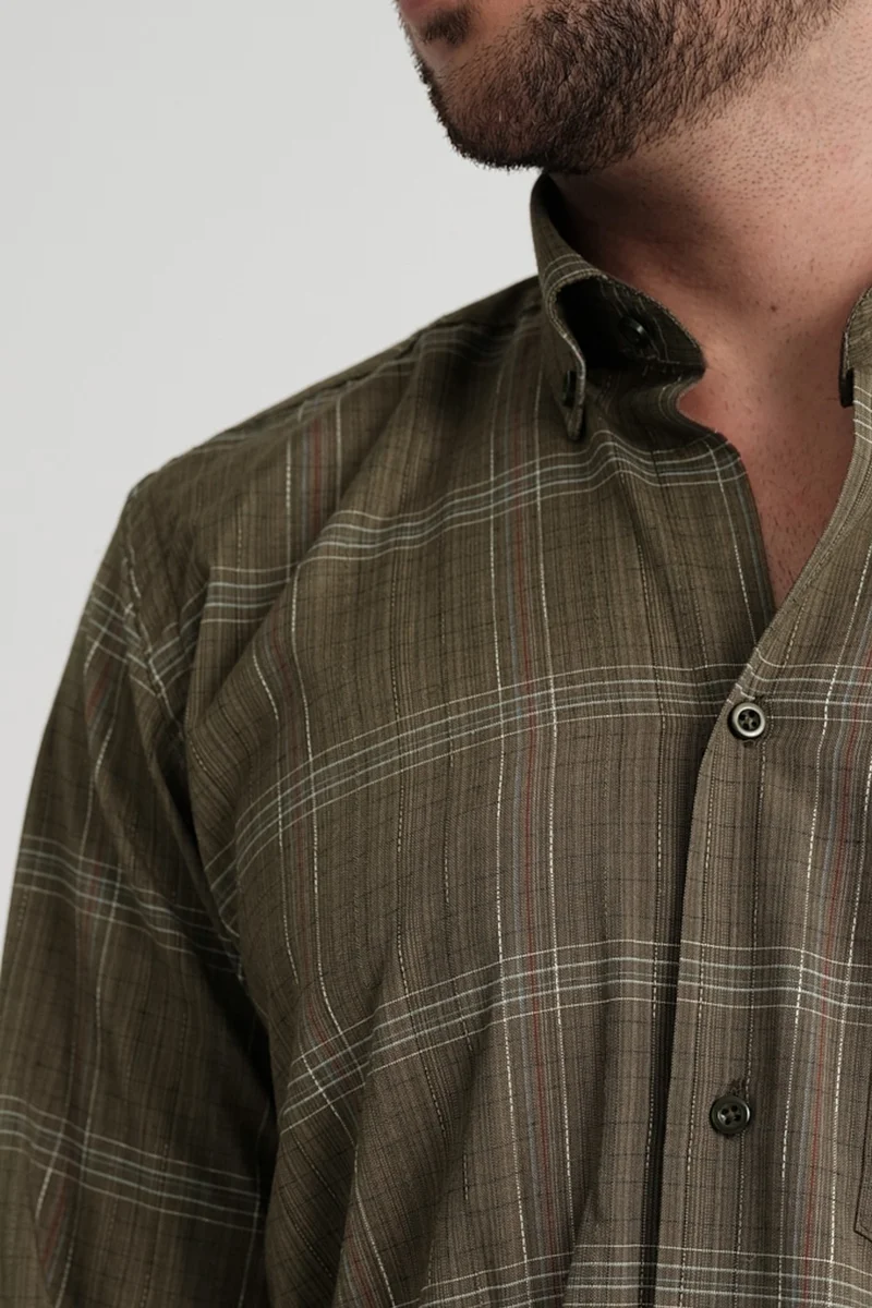 فاريتا Men's Khaki Long Sleeve Cotton Shirt Classic Cut with Pockets
