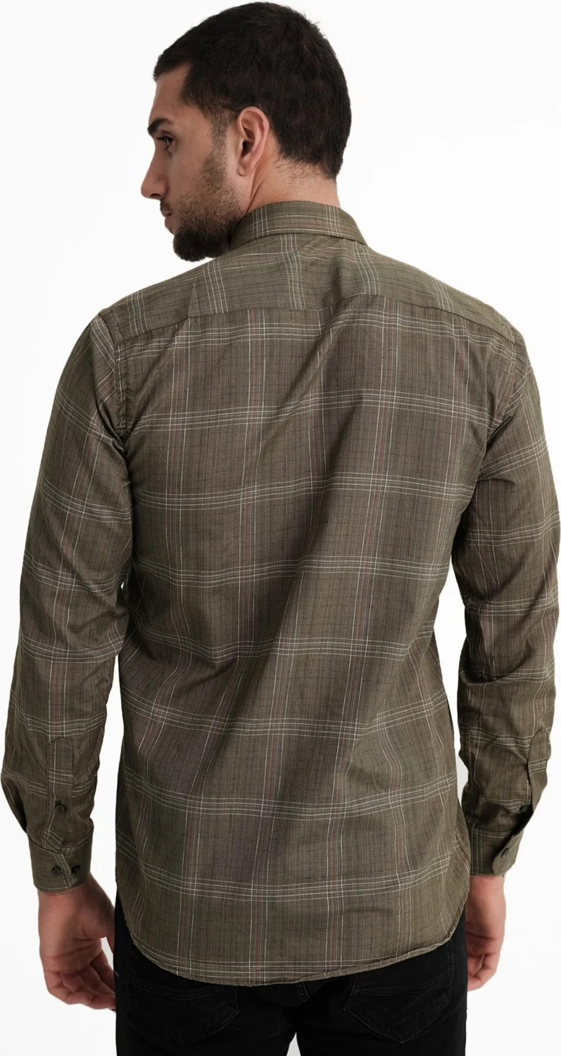 فاريتا Men's Khaki Long Sleeve Cotton Shirt Classic Cut with Pockets