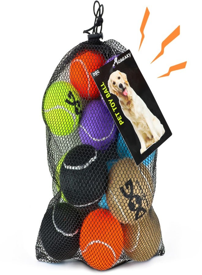 INSUM Squeaky Tennis Balls for Dogs - 12 Pack 2.5'' Durable Non-Toxic Outdoor Dog Toys Balls with Mesh Bag, SGS Certified, Colorful Fetch Toys, Medium Large Breeds - Image 1