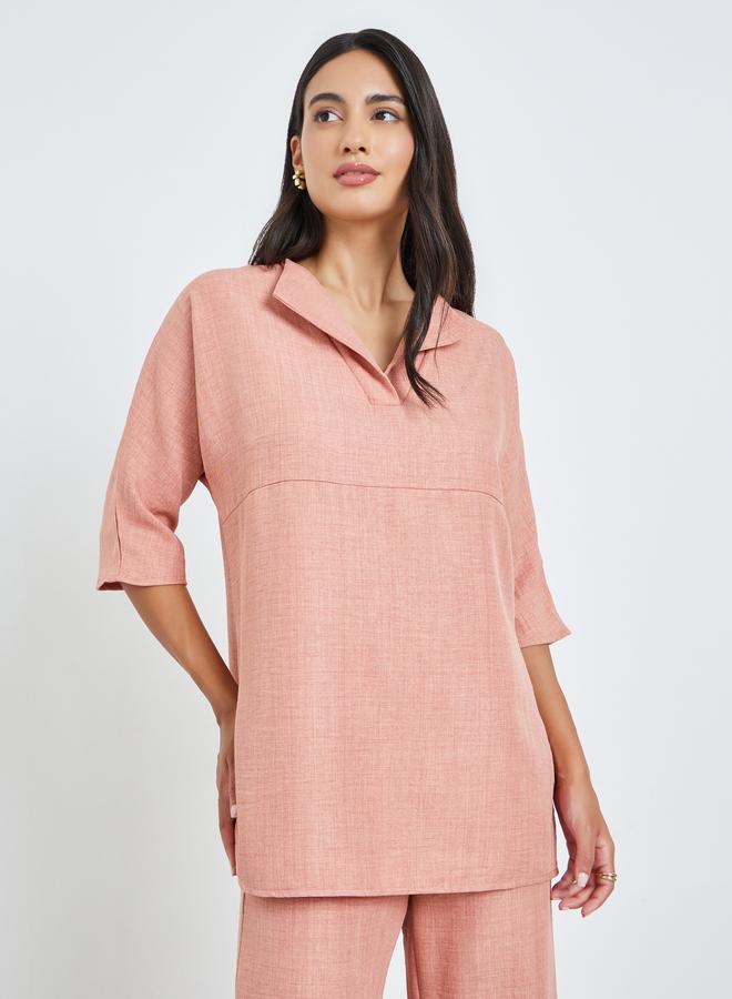 Amirah Peach Oversized Top And Wide Leg Pants Co-Ords - Image 2