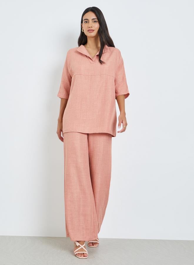 Amirah Peach Oversized Top And Wide Leg Pants Co-Ords - Image 1