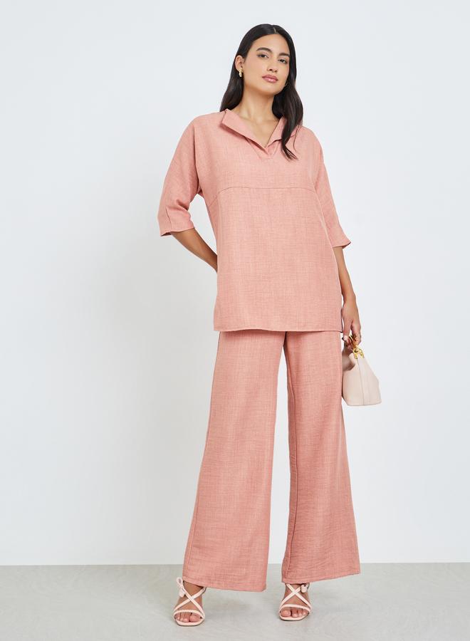 Amirah Peach Oversized Top And Wide Leg Pants Co-Ords - Image 4