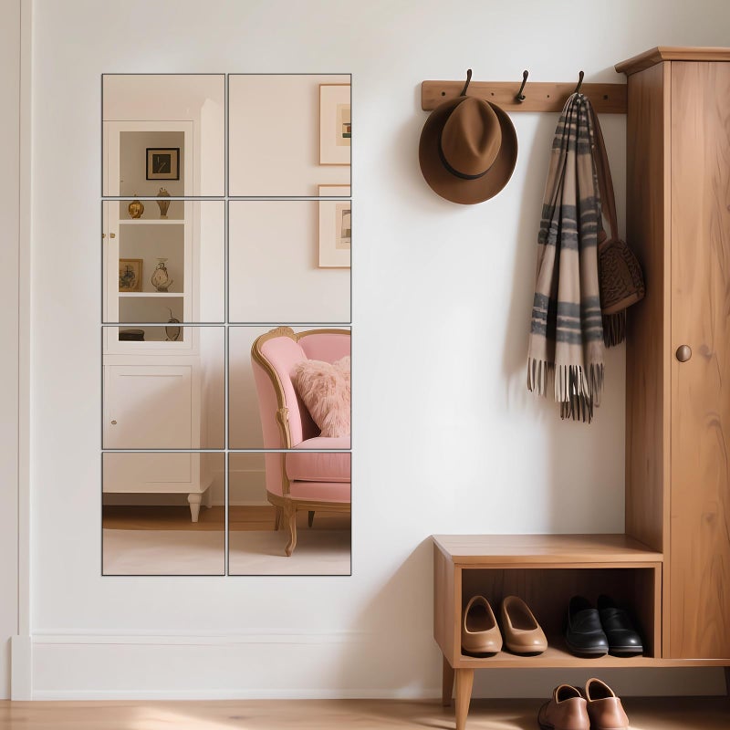 Ruomeng Full Length Mirror Tiles - 12 Inch x 8Pcs Frameless Wall Mirror Full Body Mirror for Home Gym Vanity Bedroom, Living Room - Image 3