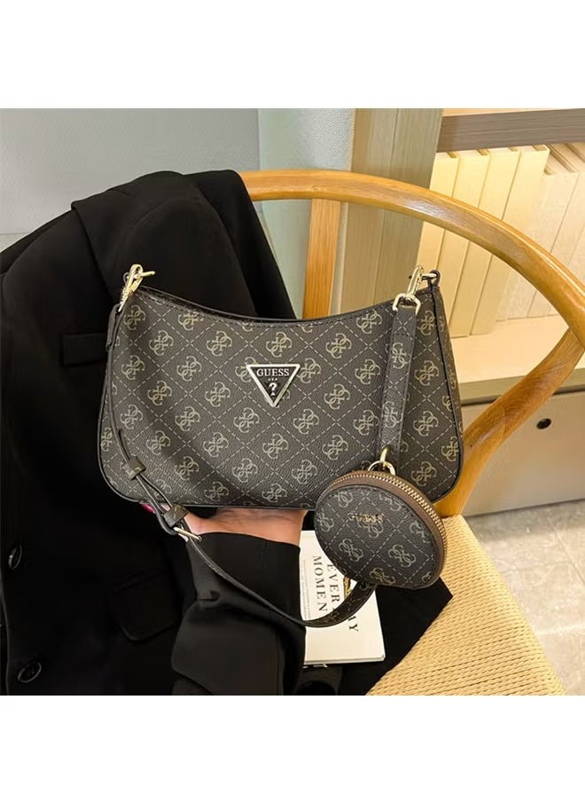 GUESS - Simple Printed Underarm Dumpling Bun Fashion Crescent Bun Single Shoulder Handheld Women's Bun brown - Image 1