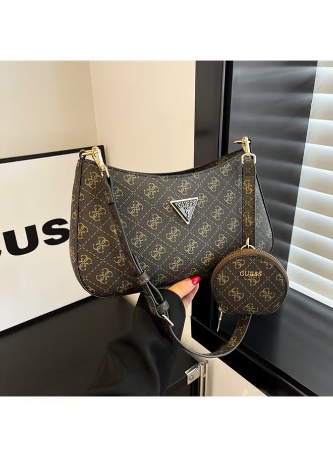 GUESS - Simple Printed Underarm Dumpling Bun Fashion Crescent Bun Single Shoulder Handheld Women's Bun brown - Image 1