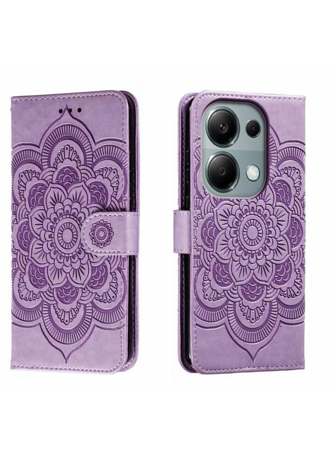 The Bros Case For Xiaomi Redmi Note 13 Pro 4G Sun Mandala Embossing Pattern Phone Leather Case
