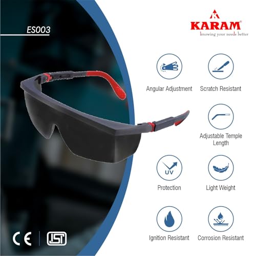 Karam ES003 Safety Goggles with with IR5 Lens for Gas Welding | Scratch & Impact Resistant | Safety Glasses for Use of Multipurpose Welding Operations | UV Protected Polycarbonated Lens - Image 3