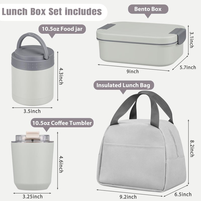 HWONMTE Large Bento Lunch Box Set for Adults Kids Women with 10.5oz Soup Thermo,Coffee Tumblers Men Girls Boys Teenagers Leak-Proof Lunch Food Containers with Lunch Bag - Image 3