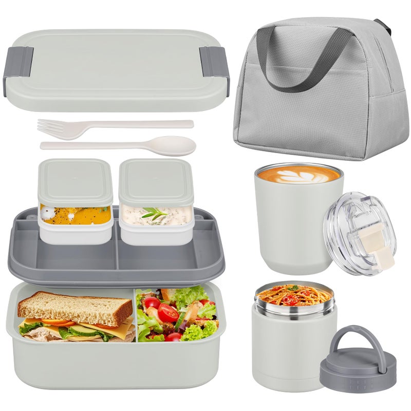 HWONMTE Large Bento Lunch Box Set for Adults Kids Women with 10.5oz Soup Thermo,Coffee Tumblers Men Girls Boys Teenagers Leak-Proof Lunch Food Containers with Lunch Bag - Image 1