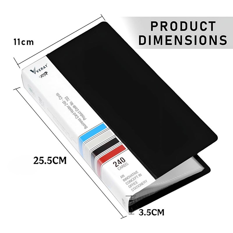 VERAT Business Card Holder, 120 Pockets for 240 Cards Business Card Holder | Debit/Credit/Business/Visiting Name ID Card Holder Card Organizer Professional Office Organizer (Black) - Image 2