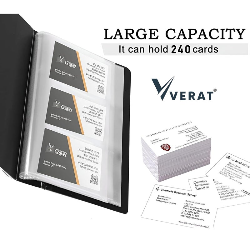 VERAT Business Card Holder, 120 Pockets for 240 Cards Business Card Holder | Debit/Credit/Business/Visiting Name ID Card Holder Card Organizer Professional Office Organizer (Black) - Image 3