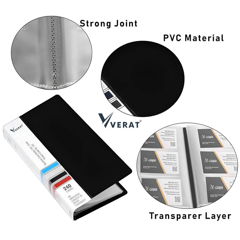 VERAT Business Card Holder, 120 Pockets for 240 Cards Business Card Holder | Debit/Credit/Business/Visiting Name ID Card Holder Card Organizer Professional Office Organizer (Black) - Image 5