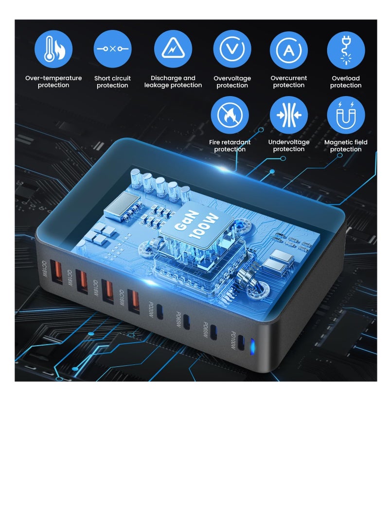 Terabyte 320W USB-C Charger, 8-Port Fast Charging Station, Type-C Hub, PD 100W, 65W, 20W Laptop Adapter - Image 4