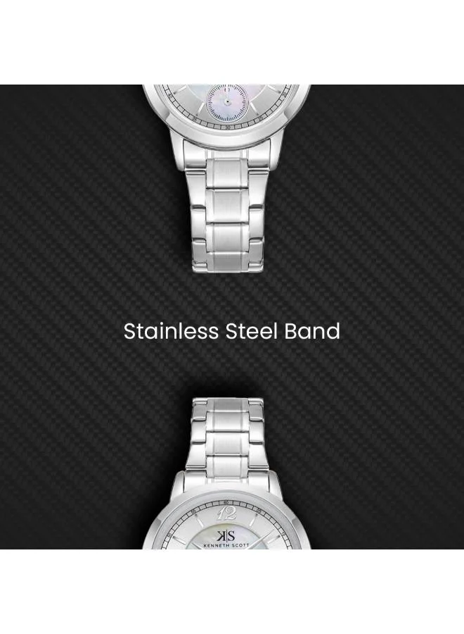 Kenneth Scott White Women's Stainless Steel Analog Watch K23538-SBSM - 29 mm for Women | Best Price UAE