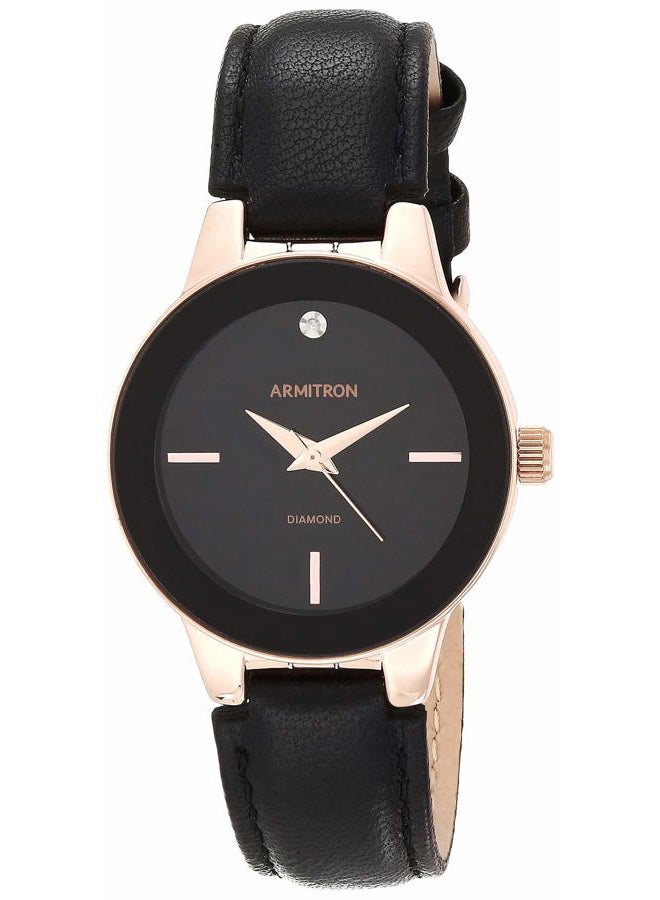 Armitron Women's Genuine Diamond Dial Leather Strap Watch, 75/5410, Black/Rose Gold, 30mm - Image 1