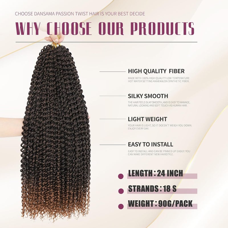 Dansama Passion Twist Hair Water Wave Braiding Hair for Butterfly Style Crochet Braids Bohemian Hair Extensions (24inch (Pack of 7), T1B/30) - Image 3