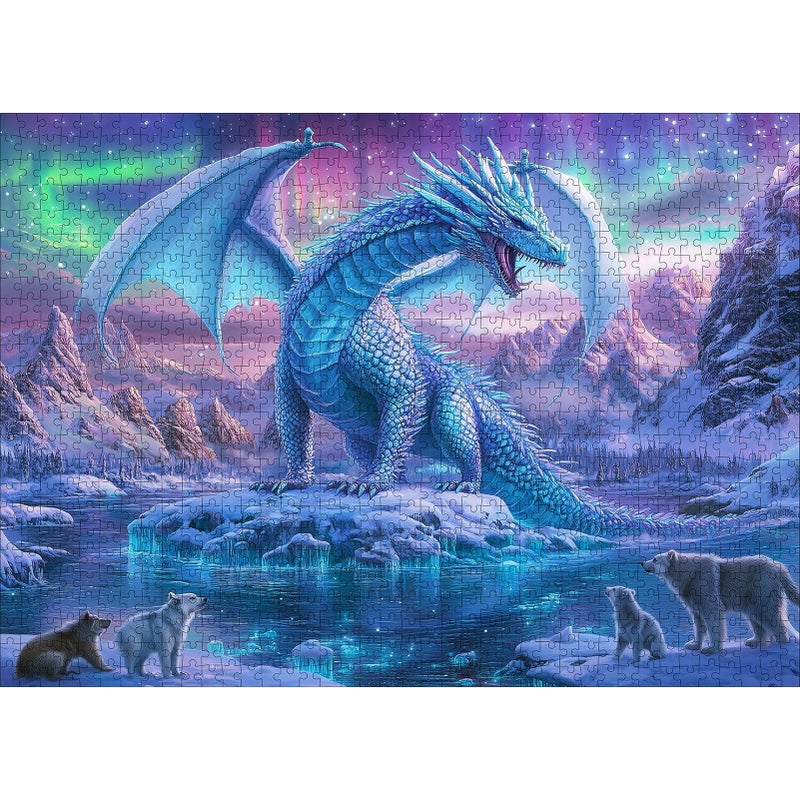 Lirches 1000 Piece Aurora Dragon Puzzle for Adults Vibrant Blue Purple Large Challenging Jigsaw Puzzle for Family Interactive Game Puzzle DIY Home Decoration Brain Challenge Gift - Image 3