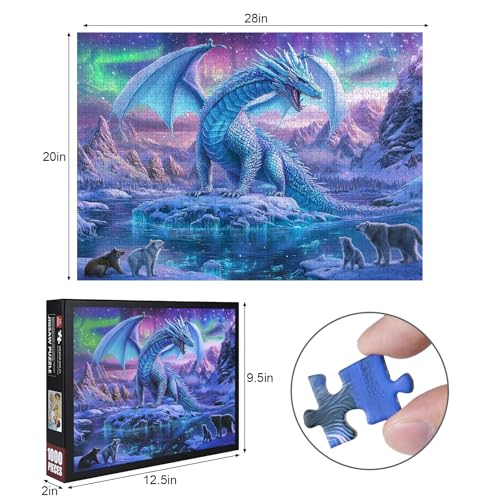 Lirches 1000 Piece Aurora Dragon Puzzle for Adults Vibrant Blue Purple Large Challenging Jigsaw Puzzle for Family Interactive Game Puzzle DIY Home Decoration Brain Challenge Gift - Image 5