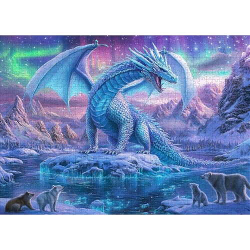 Lirches 1000 Piece Aurora Dragon Puzzle for Adults Vibrant Blue Purple Large Challenging Jigsaw Puzzle for Family Interactive Game Puzzle DIY Home Decoration Brain Challenge Gift - Image 1