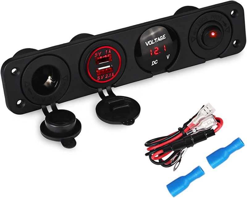 Wivplex 4 Hole Panel Switch with Dual USB Charger and Voltmeter - Image 1