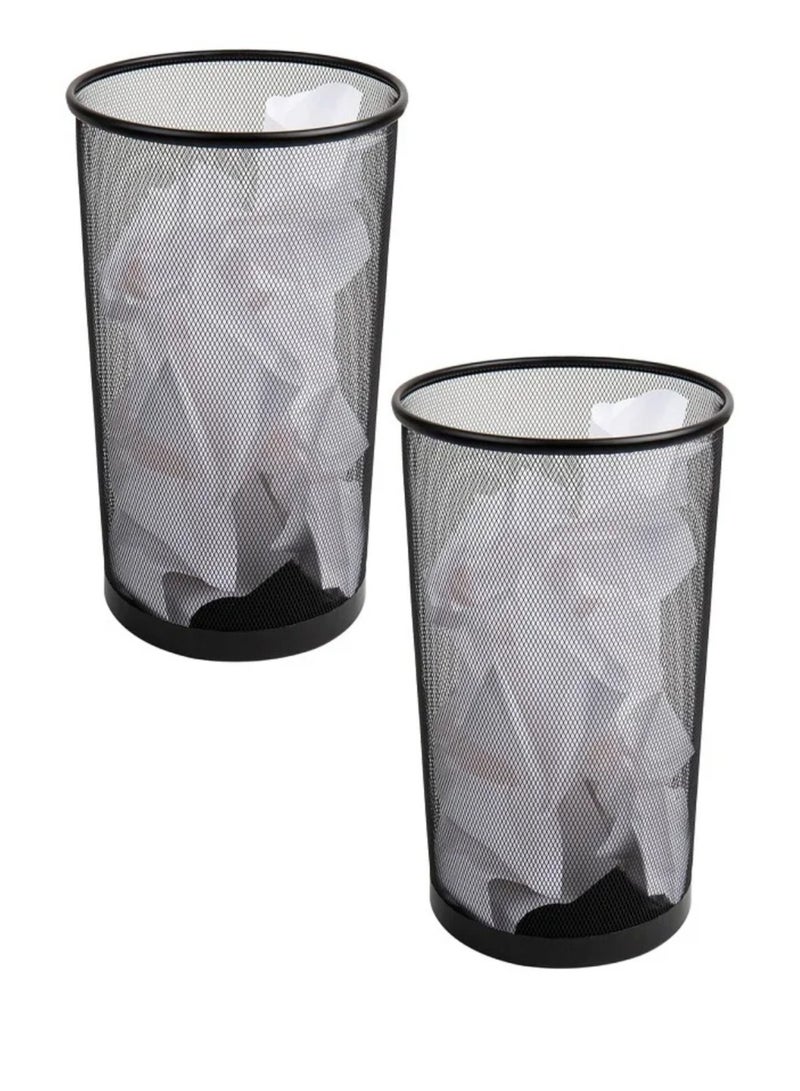 A set of two black metal mesh wastebaskets - Image 1