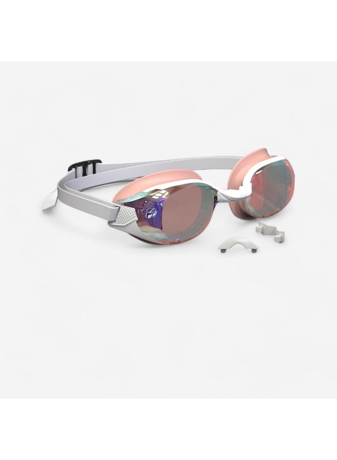 NABAIJI Swimming Goggles – One Size Fits All, White Frame with Pink Pearl Mirror Lenses, Anti-Fog UV Protection - Image 1