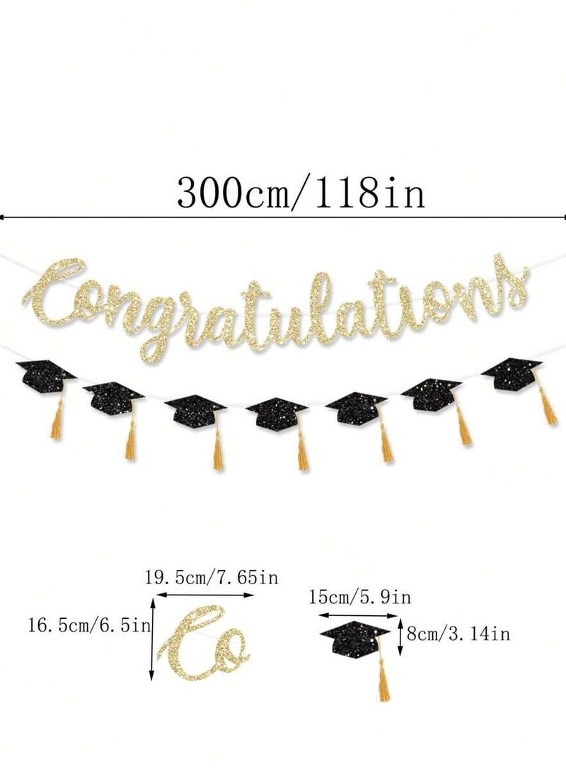 Generic - Graduation Decoration Banner A ribbon banner featuring the phrase "Congratulations" in gold with graduation caps — perfect for adding a special touch to your graduation celebration. - Image 1