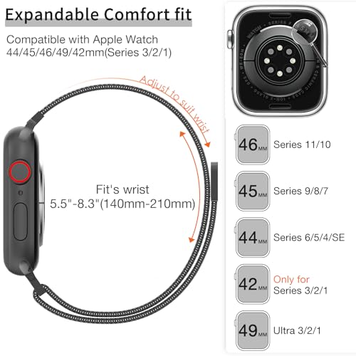 MARGE PLUS Slim Milanese Loop Compatible with Apple Watch Band for women 41mm 40mm 38mm 42mm 46mm 45mm 44mm, Stainless Steel Magnetic Mesh Strap work on iWatch Series 11 10 9 8 7 6 5 4 3 & SE 3 2 1 - Image 5