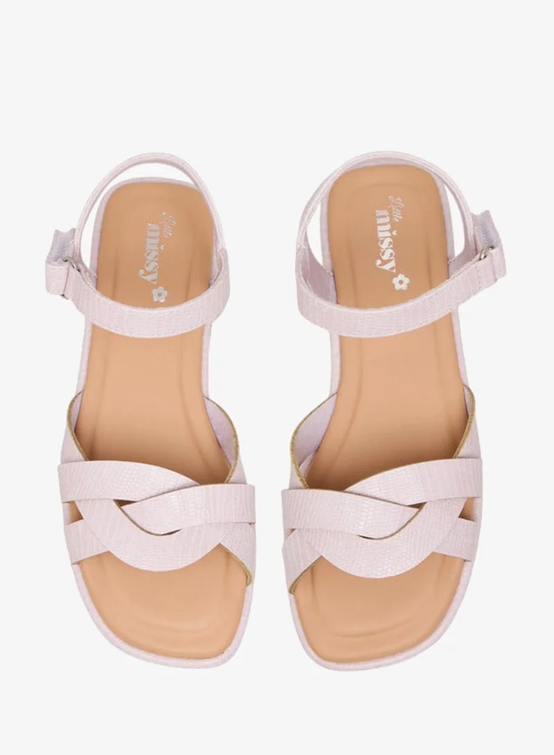 Little Missy Girls Strap Detail Sandals with Hook and Loop Closure
