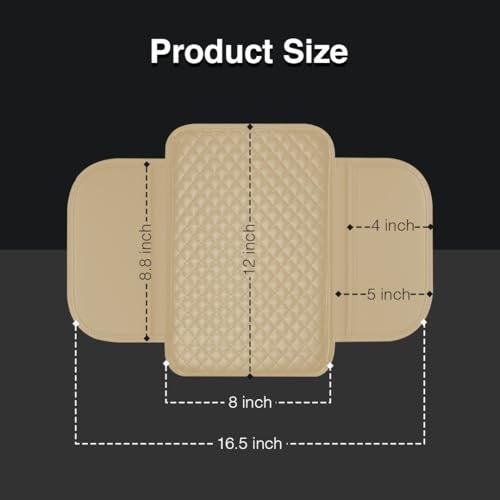 Lyrovo PU Leather Car Armrest Cushion Pad With Side Pockets, Universal Fit for All Car (Beige) - Image 5