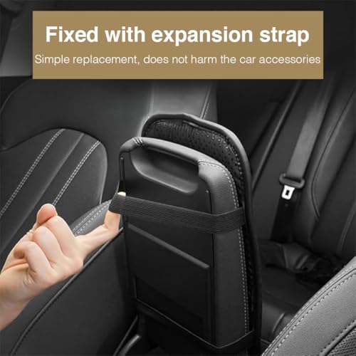 Lyrovo PU Leather Car Armrest Cushion Pad With Side Pockets, Universal Fit for All Car (Beige) - Image 2