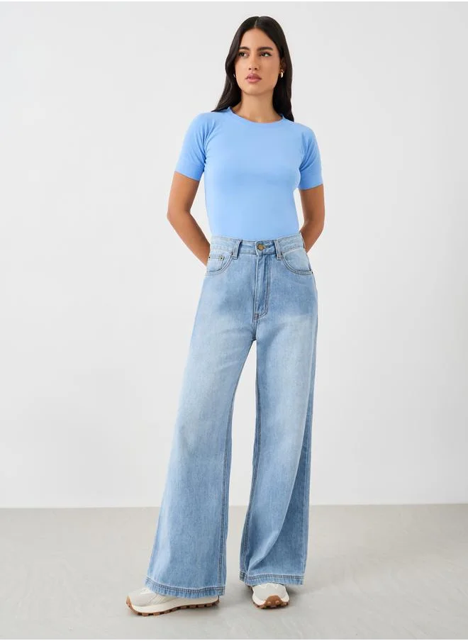 ستايلي Styli Solid Raglan Sleeve Fitted Cropped T-Shirt