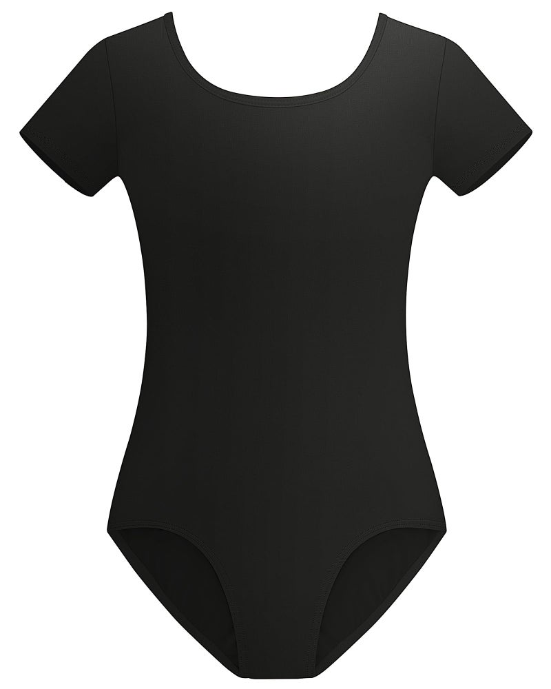 Stelle Black Leotard for Girls Ballet Dance Outfits With Short Sleeve Round Neck Gymnastics Unitards(Black,12-14Y) - Image 1