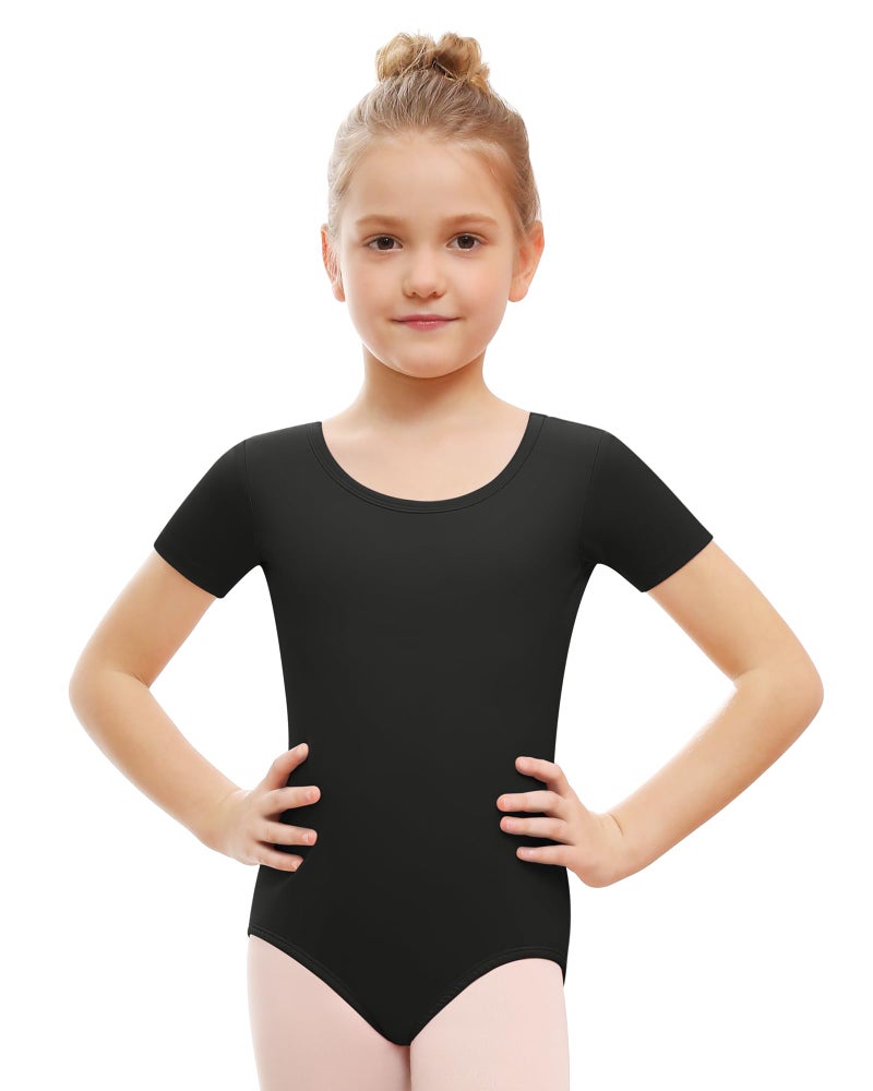 Stelle Black Leotard for Girls Ballet Dance Outfits With Short Sleeve Round Neck Gymnastics Unitards(Black,12-14Y) - Image 2
