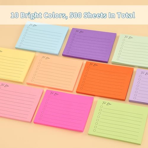 EOOUT 10 Pack Lined Sticky Notes, 3"x4", 500 Sheets, to Do List Notepad, Sticky Notes with Lines, to Do List Planner, Square Sticky Notes for Office, Meeting, School, Home - Image 3
