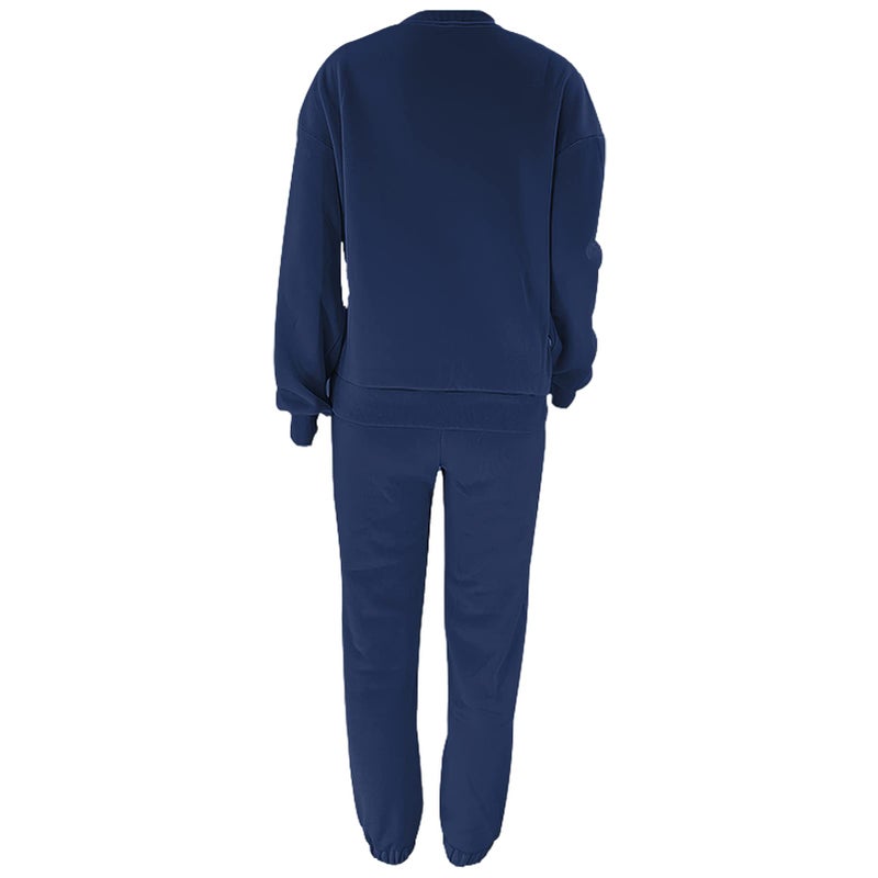 amropi Women's Pullover Tracksuit Fleece Sweatshirt Jogging Pants 2 Pieces Sweatsuits Blue, M - Image 2