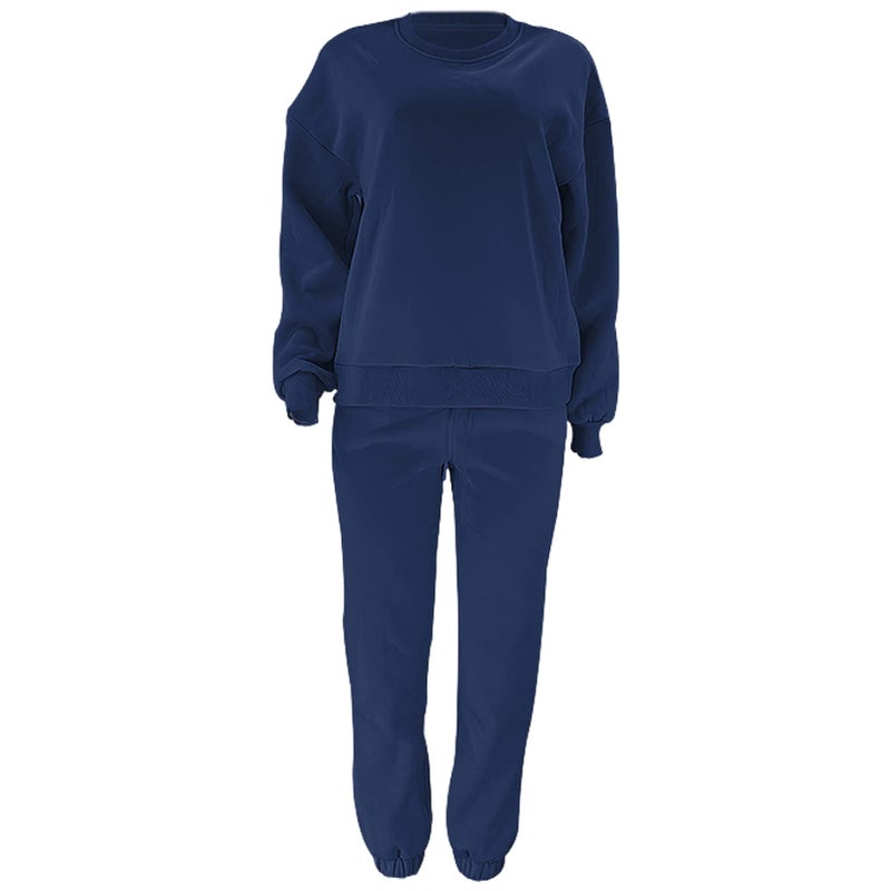 amropi Women's Pullover Tracksuit Fleece Sweatshirt Jogging Pants 2 Pieces Sweatsuits Blue, M - Image 3