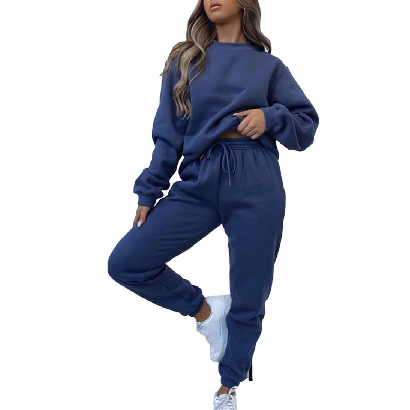 amropi Women's Pullover Tracksuit Fleece Sweatshirt Jogging Pants 2 Pieces Sweatsuits Blue, M - Image 1
