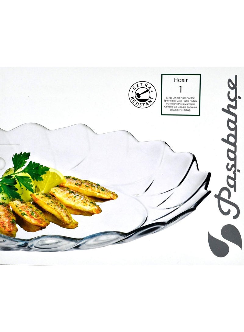 Paşabahçe Pasabahce Hasir Oval Glass Serving Plate 26.8 x 31.8 cm – Large Clear Presentation Plate – Extra Resistant Tableware – 1002966 - Image 3