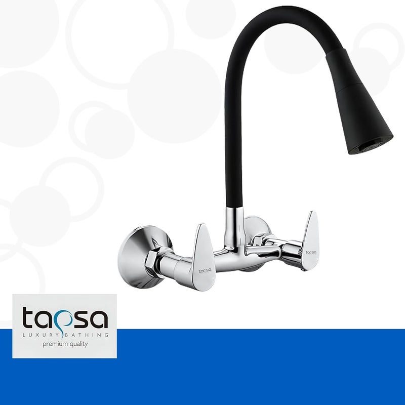 TAPSA LUXURY BATHING خلاط حوض تابس فينيت من النحاس لخلاط المطبخ خلاط حوض المطبخ صنبور المطبخ مع فوهة مرنة ذات تدفق مزدوج للماء الساخن والبارد عبوة من 1 للمطبخ أو الحمام تشطيب كروم لخلاط الحوض مثبت على الحائط - Image 2