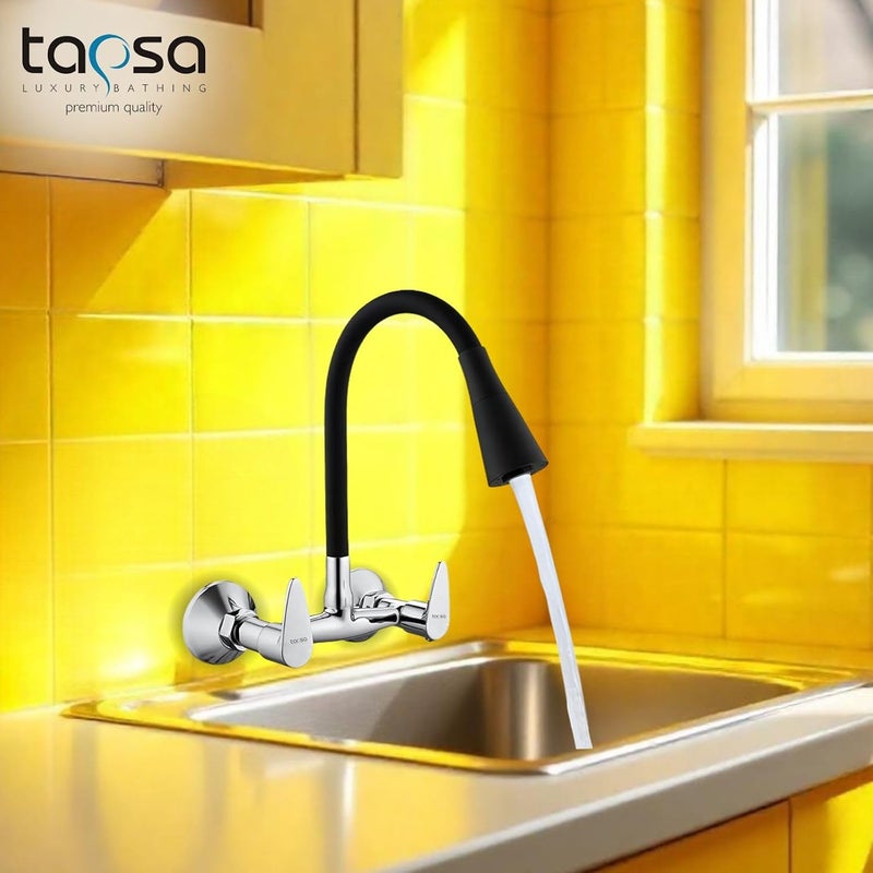 TAPSA LUXURY BATHING خلاط حوض تابس فينيت من النحاس لخلاط المطبخ خلاط حوض المطبخ صنبور المطبخ مع فوهة مرنة ذات تدفق مزدوج للماء الساخن والبارد عبوة من 1 للمطبخ أو الحمام تشطيب كروم لخلاط الحوض مثبت على الحائط - Image 5
