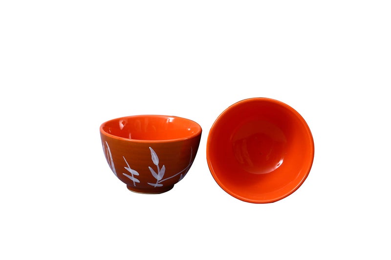 Caffeine Ceramic Handmade Orange Bamboo Dessert Bowls - (Set of 2, 150 ml) - Image 1