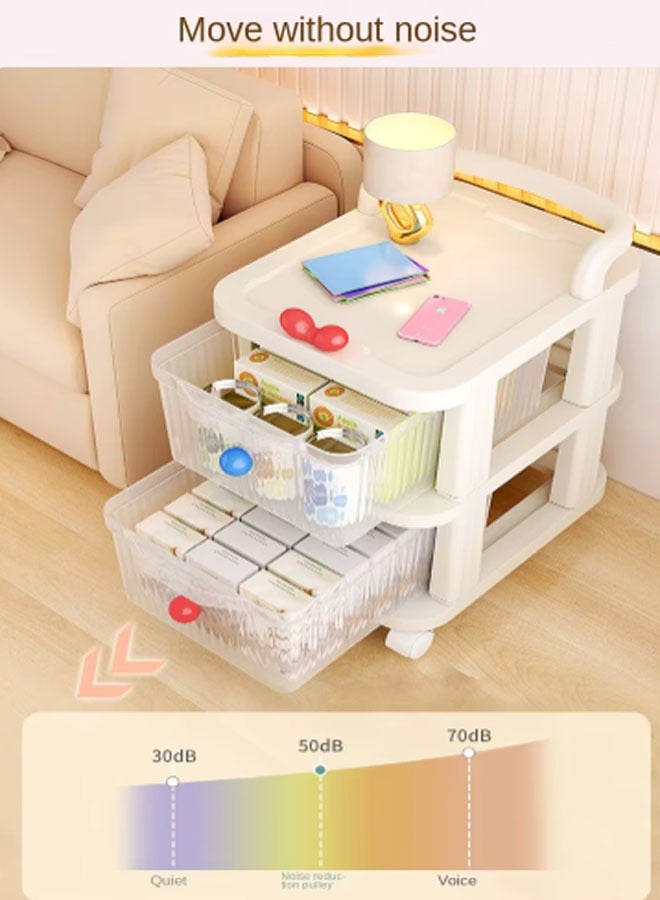 Reelyo 3-Tier Cart Storage Rack Rolling Utility Cart with Drawer Multifunctional Storage Organizer with Plastic Shelf Storage Cart with Wheels for Kitchen, Bathroom, Living Room, Office, Cream Beige - Image 4